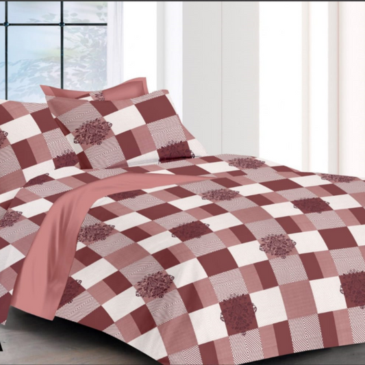 Brown Cotton Floral Print Double Bed Bedsheets with 2 Pillow Covers