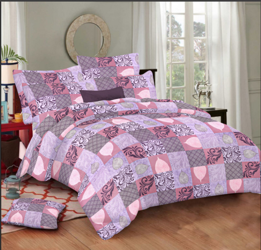 Multicolored leaf & Floral Double Bed Cotton Bedsheet Set with 2 Pillow Covers