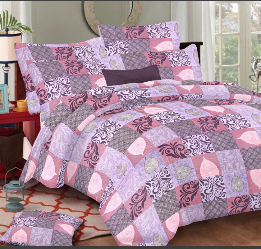 Multicolored leaf & Floral Double Bed Cotton Bedsheet Set with 2 Pillow Covers