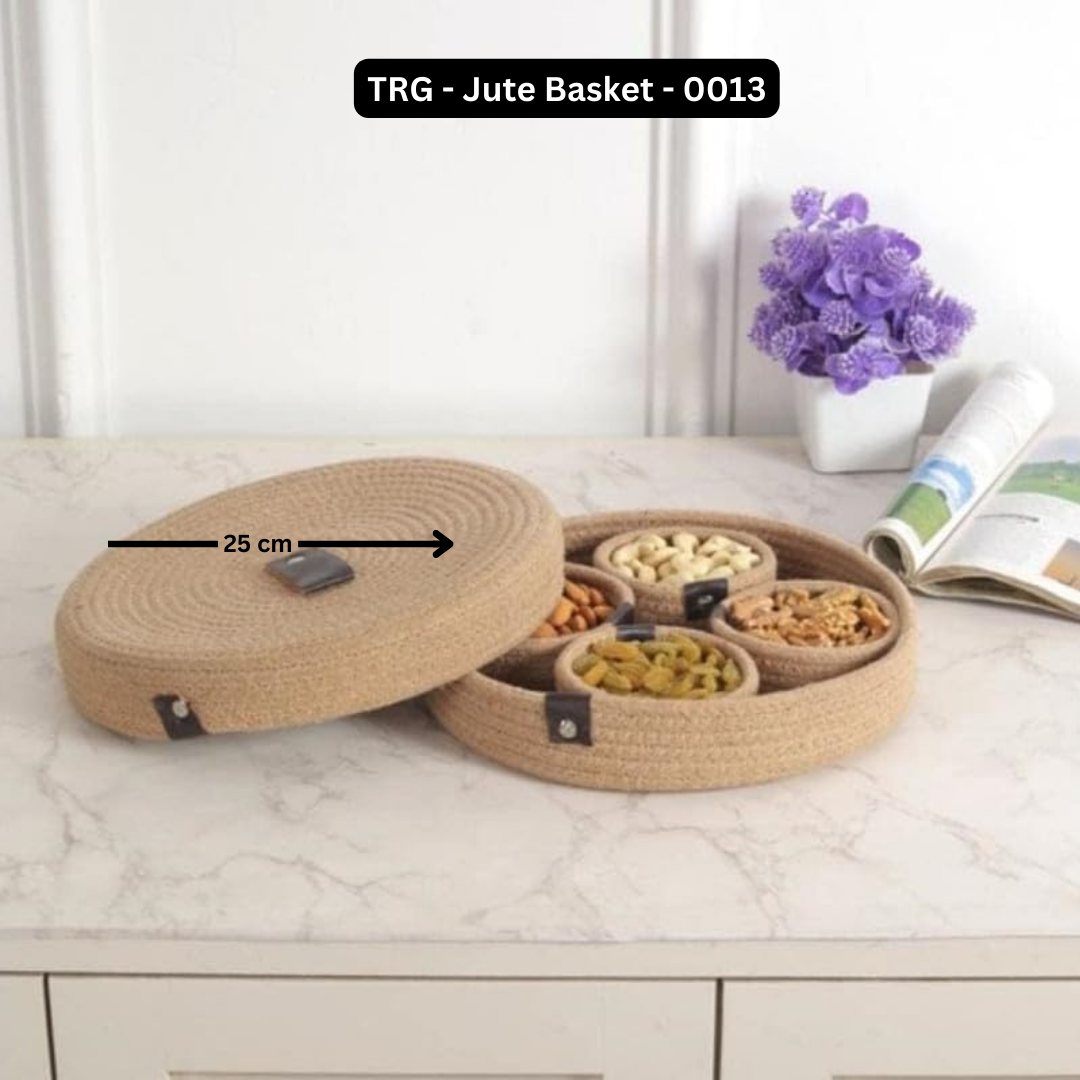 Most Viral Natural Cotton Rope Dryfruit Storage Tray with 4 Bowls Set (Brown Shade)