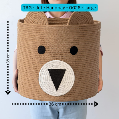 Large Bear Basket, Cotton Rope Basket, Cute Storage, Brown