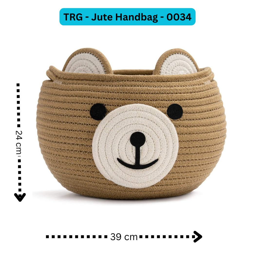 Cute Bear Round Basket - Cotton Rope Baskets in Living Room, Brown