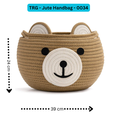 Cute Bear Round Basket - Cotton Rope Baskets in Living Room, Brown