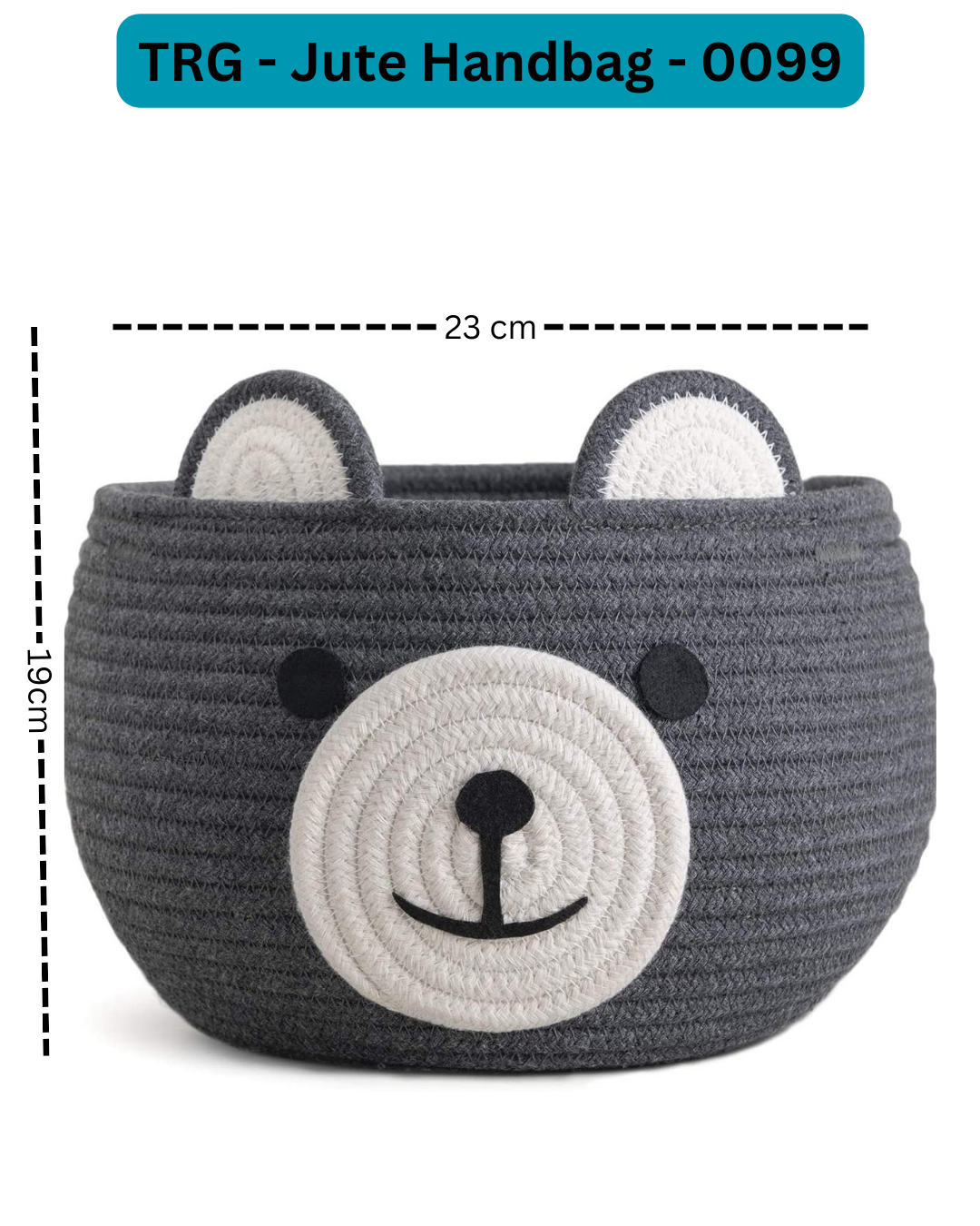 Cute Bear Round Basket, Cotton Rope Baskets in Living Room, Gray