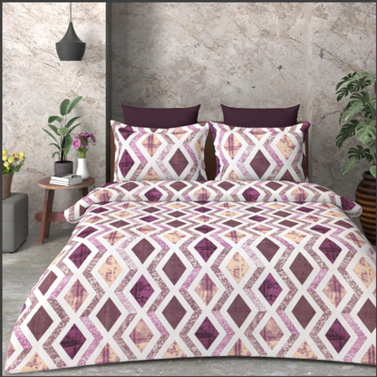 Cotton Geometric 3D Printed Double Bedsheet With 2 Pillow Covers