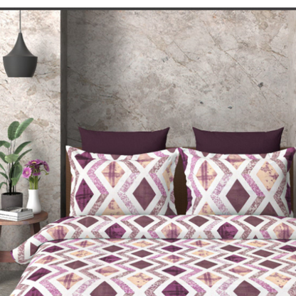 Cotton Geometric 3D Printed Double Bedsheet With 2 Pillow Covers