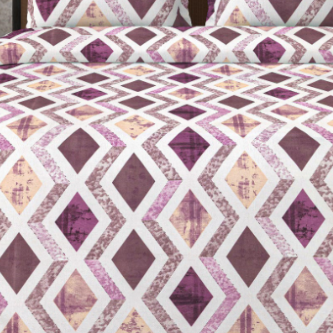 Cotton Geometric 3D Printed Double Bedsheet With 2 Pillow Covers