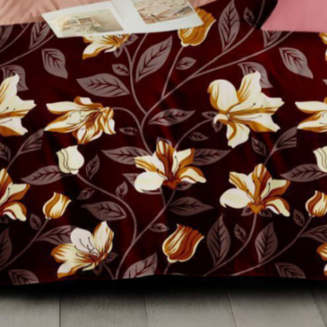 Maroon Floral Printed Double Bed Bedsheets with 2 Pillow Covers