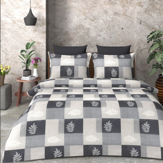Black & White Leaf Pattern Cotton double bed Bedsheet with 2 Pillow covers