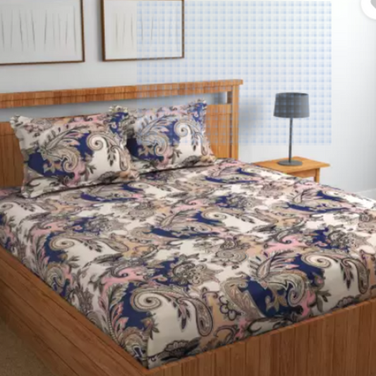 Multicolored 3D Printed Cotton Double Bed  Bedsheet with 2 pillow covers