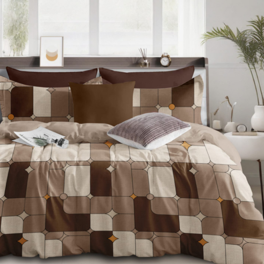 Brown Geometrical  Trending Cotton King Size Bedsheet Double Bed with 2 Pillow