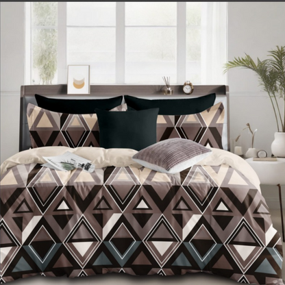 Multicolored Geometric Cotton King Size Bedsheet Double Bed with 2 Pillow