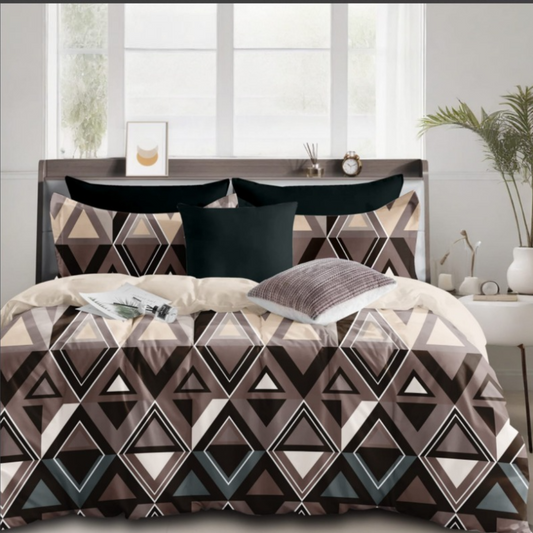 Multicolored Geometric Cotton King Size Bedsheet Double Bed with 2 Pillow