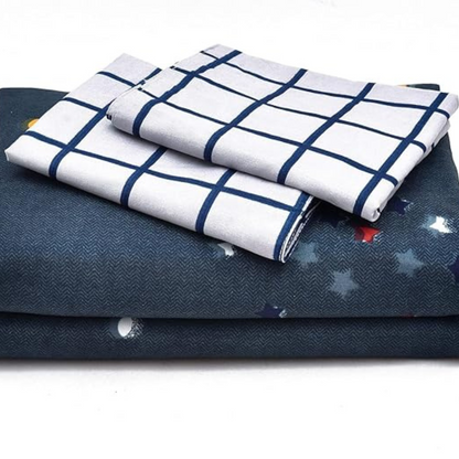 Blue Star Print King Size Bed Sheet Set with 2 Pillow Covers