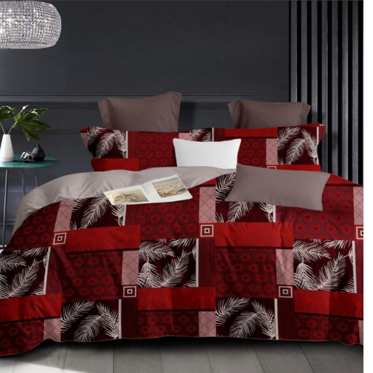 Attractive Brown and red leaf cotton Double Bed Bedsheet with 2 pillow Covers