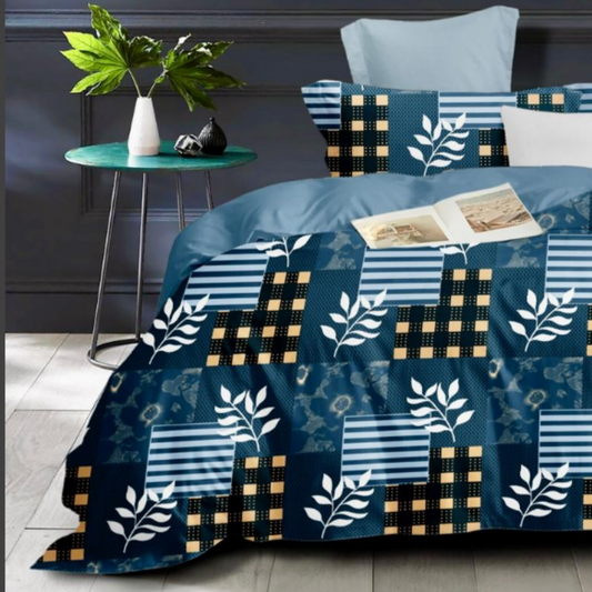 Most Trending Blue Leaf cotton Double Bed Bedsheet with 2 Pillow Covers