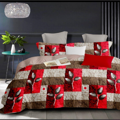 Elegant leaf design Checkered Double Bed Bedsheet with 2 Pillow covers