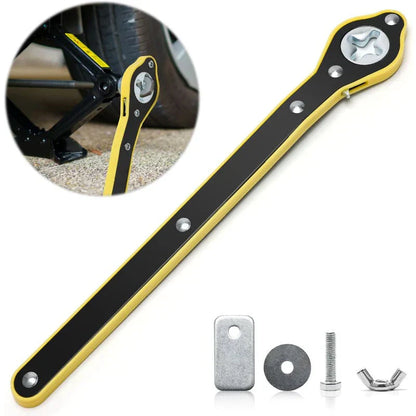 Heavy-Duty Scissor Jack Ratchet Wrench – 360° Rotating Tire Lift Tool with Cross Adapter Kit