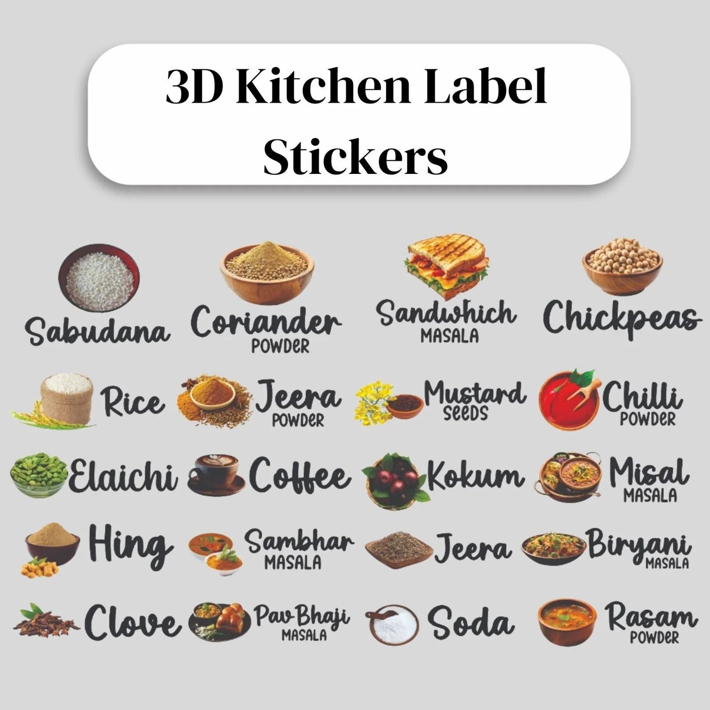Modern 3D Kitchen Labels for Jars, Bottles & Containers