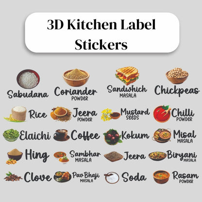 Modern 3D Kitchen Labels for Jars, Bottles & Containers