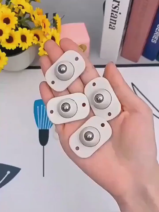 Self-Adhesive Mini Caster Wheels - 360° Rotating Universal Pulleys for Storage Boxes, Dustbins & Small Furniture (Stainless Steel Ball / ABS)